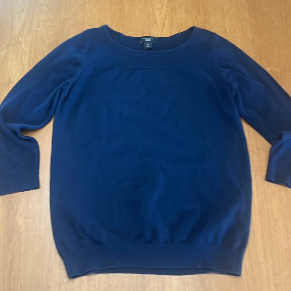 Ann Taylor 3/4 Sleeve Lightweight Cotton Blend Sweater, Navy Blue, Size MP